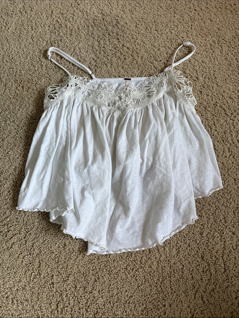 Free People White Lace-Trim Spaghetti Strap Tank Top